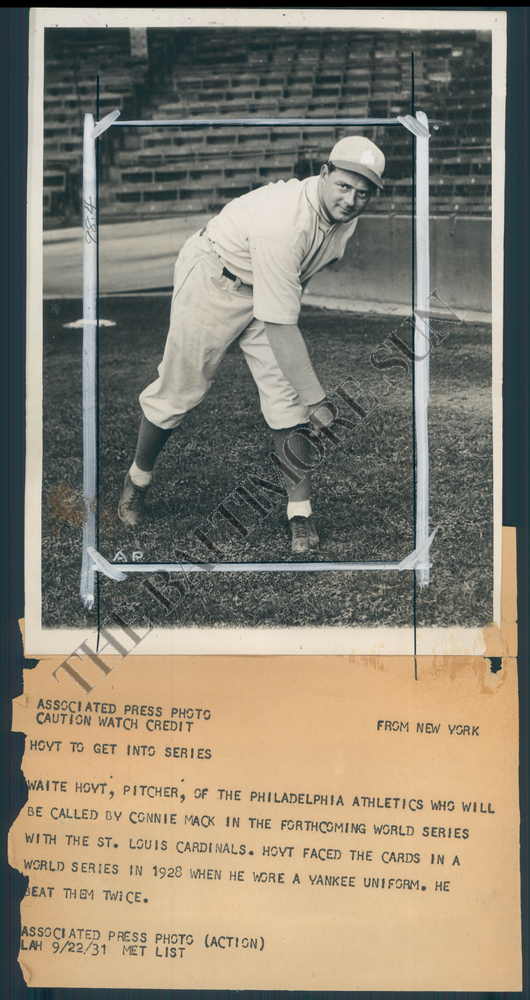 BS PHOTO hgm-976 Waite Hoyt Baseball Player Athletics 1931